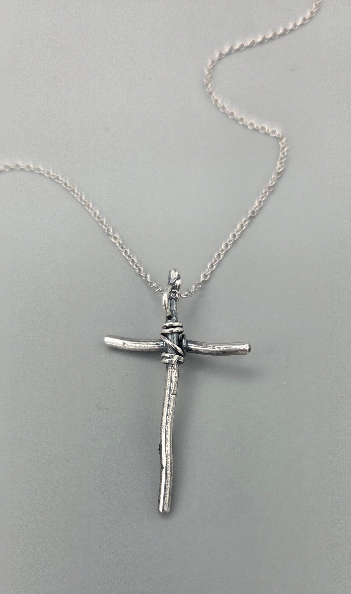 Sterling silver Stick Cross with lashing pendant