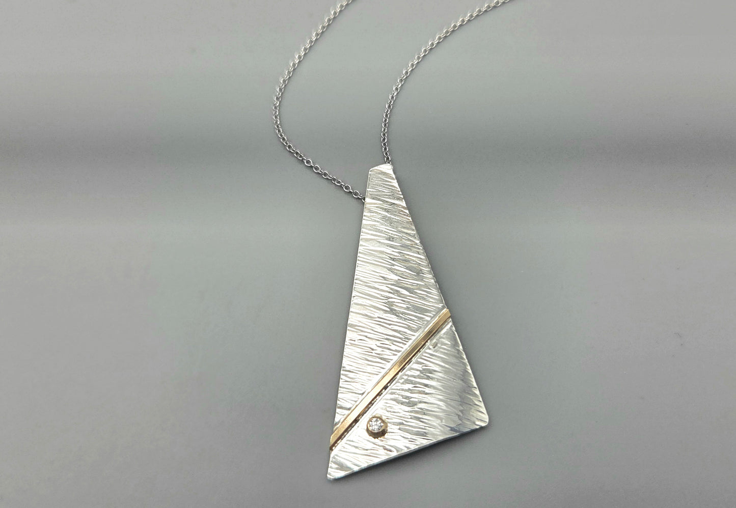 Textured Silver and Gold Angle Diamond Pendant