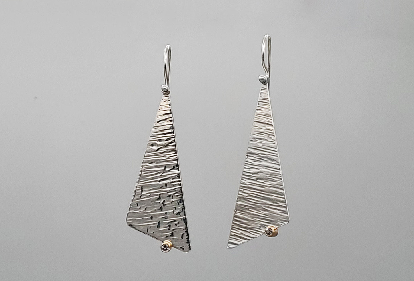 Textured Angle earrings mixed metal with Spinel