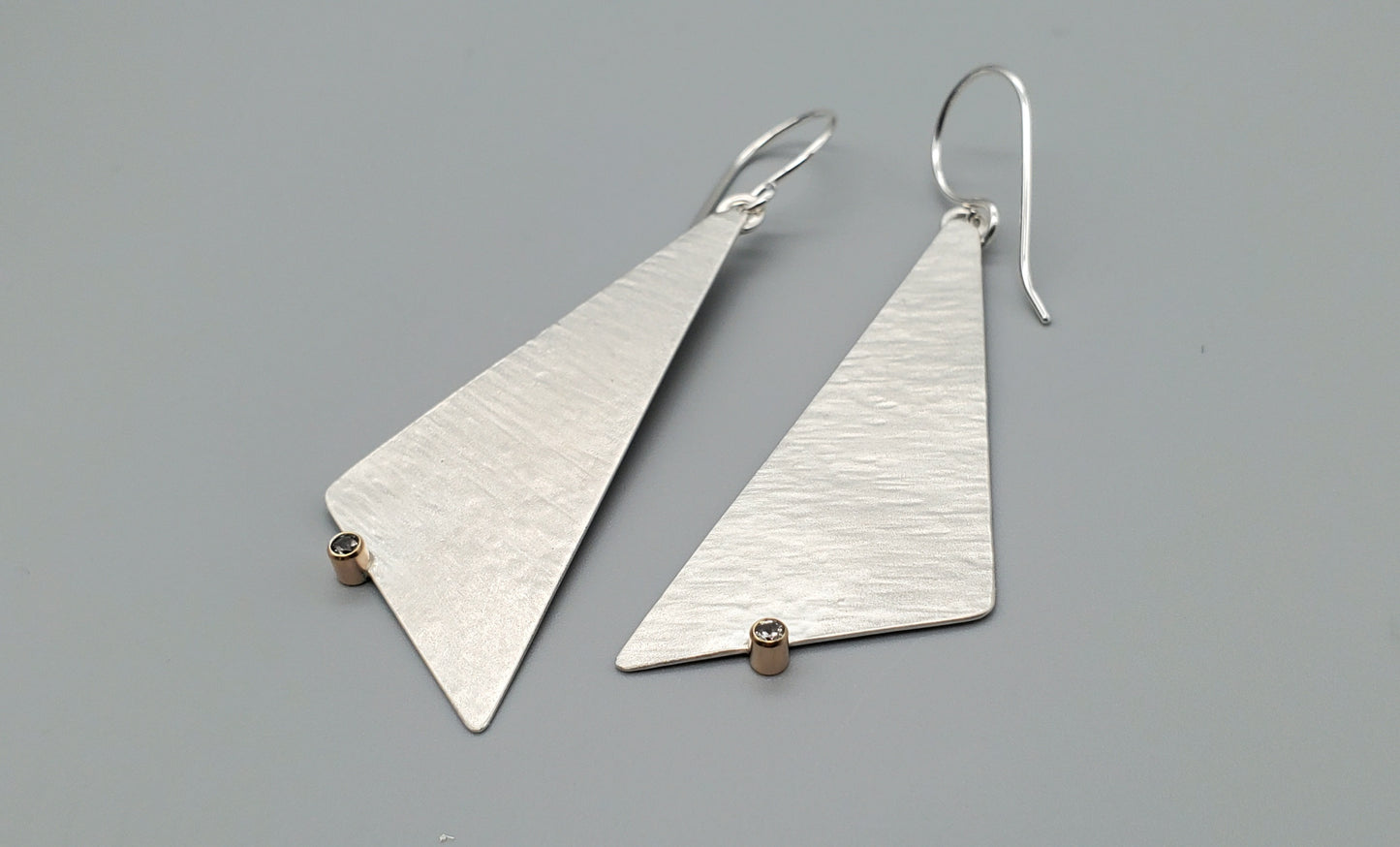 Textured Angle earrings mixed metal with Spinel