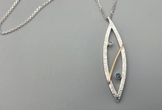 Mixed Metal Marquise with London Blue Topaz and Gray Spinel Pendant