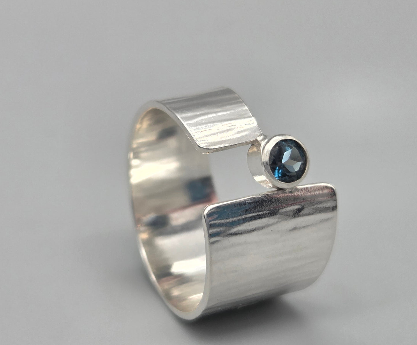 Wide Textured Band London Blue Topaz Ring