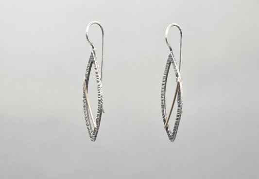 Mixed Metal Marquise Earrings - Oxidized Finish