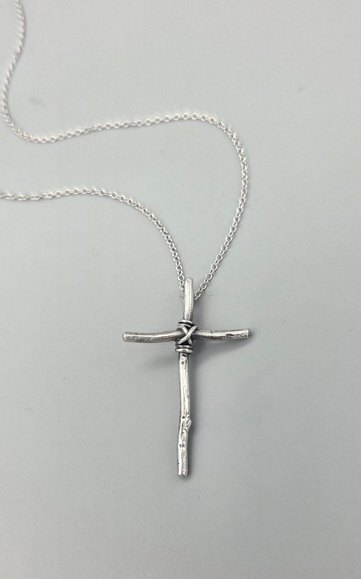 Sterling silver Stick Cross with lashing pendant