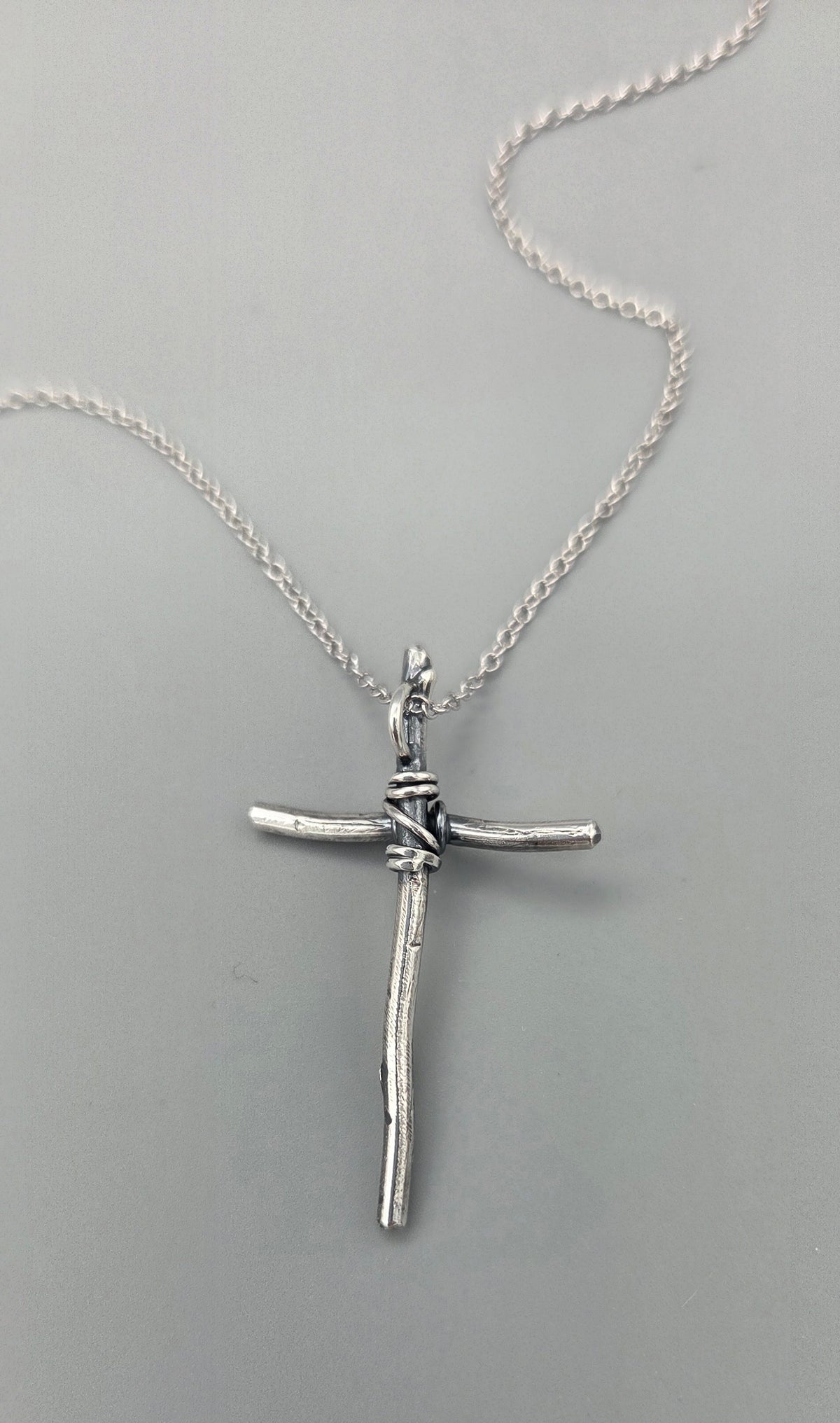 Sterling silver Stick Cross with lashing pendant