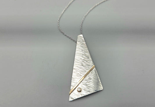 Textured Silver and Gold Angle Diamond Pendant