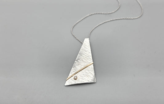 Textured Silver and Gold Angle Diamond Pendant