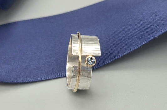 Angled Textured Spinel Ring with Gold Accent Band