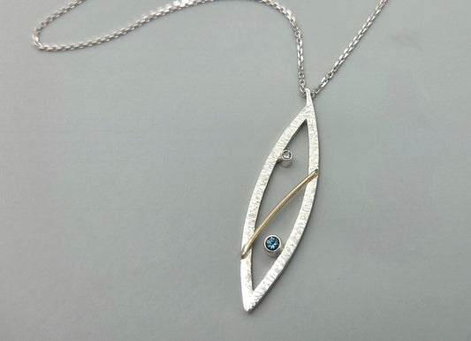 Mixed Metal Marquise with Gemstones Pendant