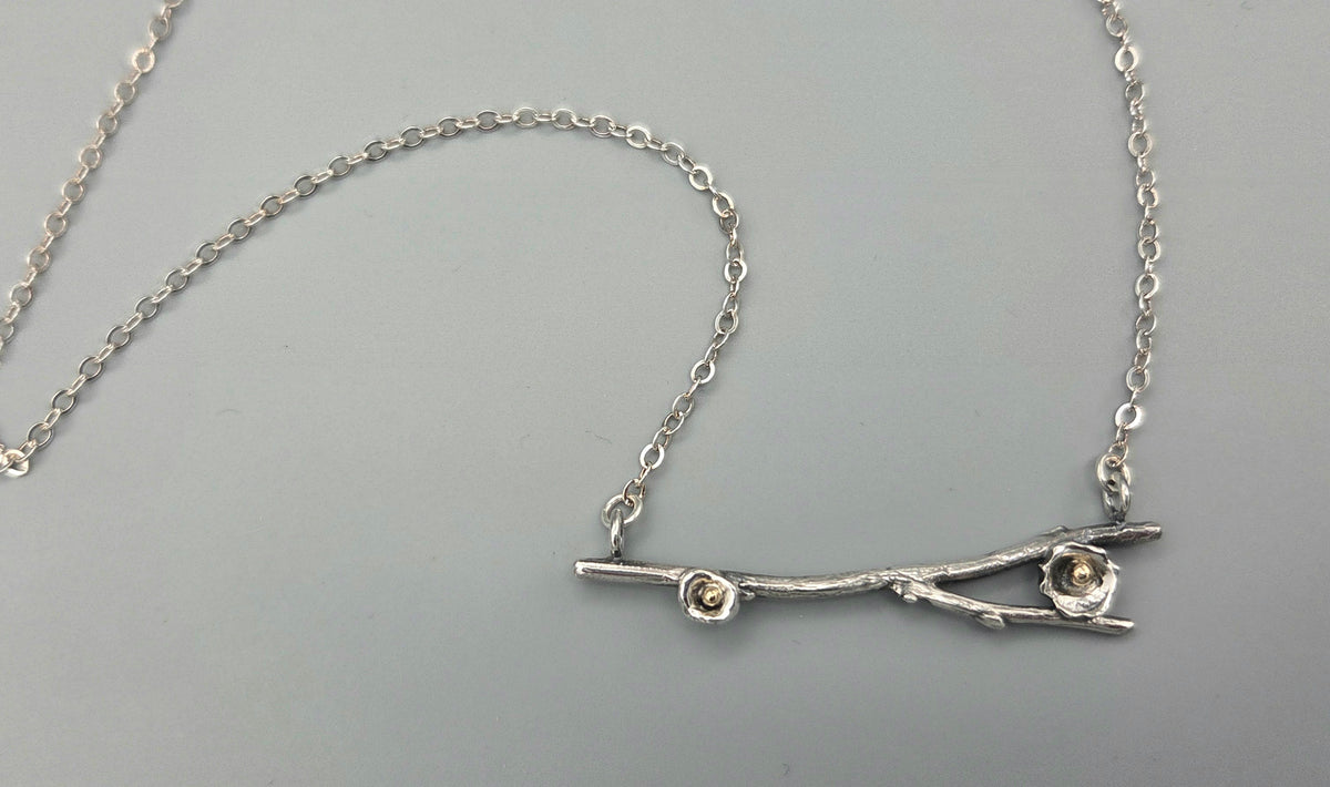 Mixed Metal Twig Necklace with Water Forged Petals