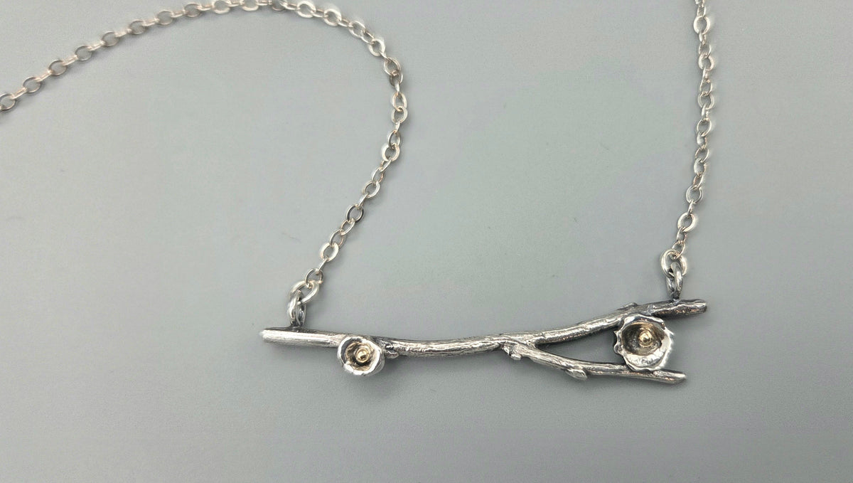 Mixed Metal Twig Necklace with Water Forged Petals