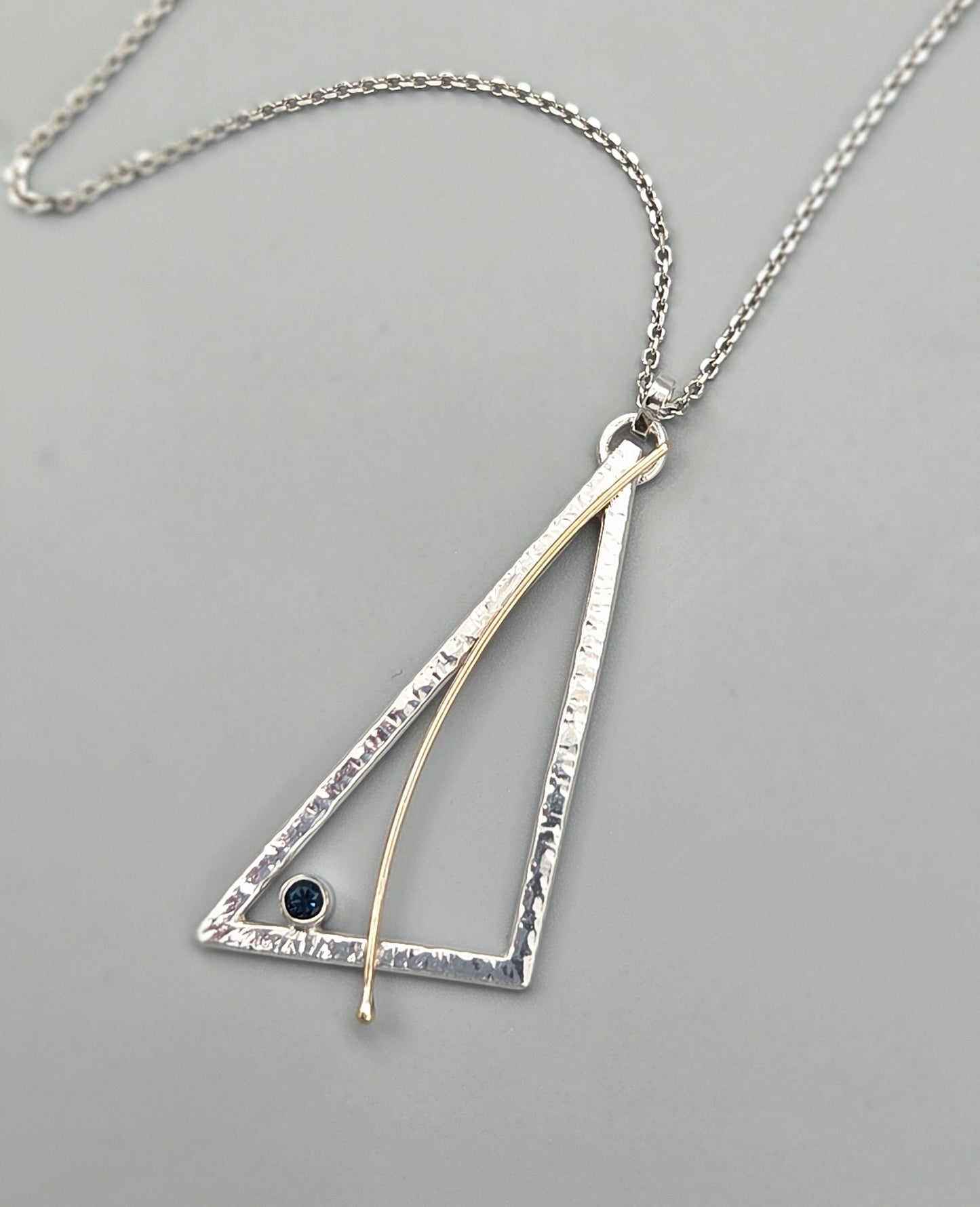 Angled Gold Swept Pendant with London Blue Topaz