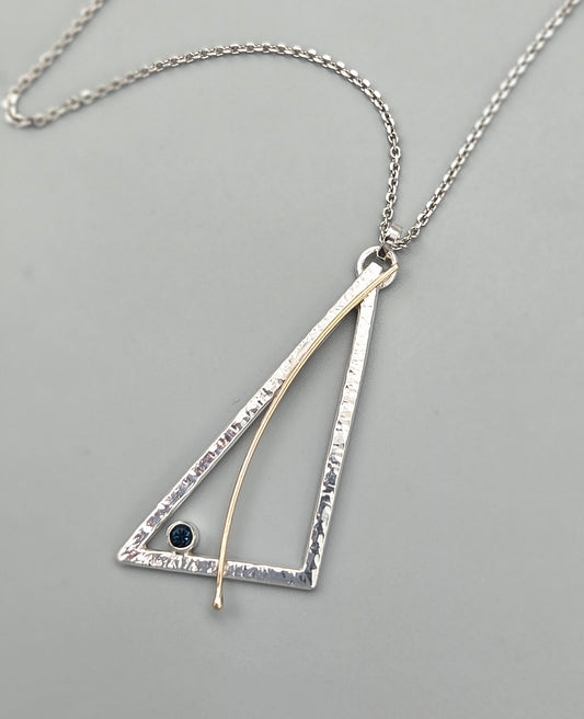 Angled Gold Swept Pendant with London Blue Topaz