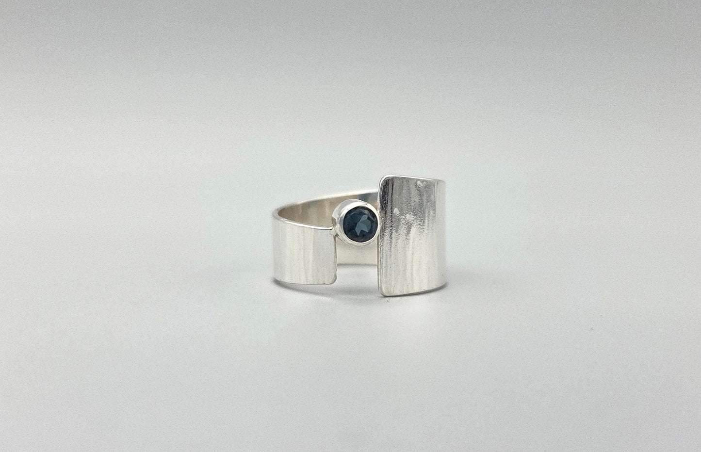 Wide Textured Band London Blue Topaz Ring