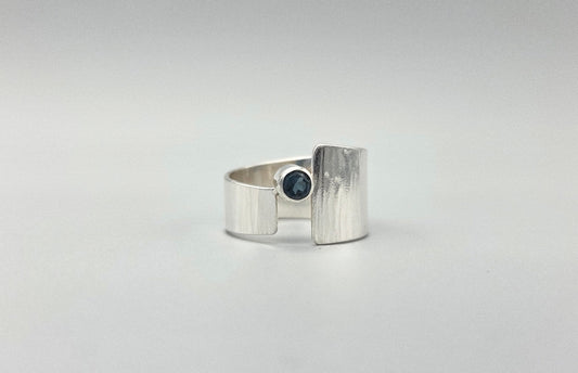 Wide Textured Band London Blue Topaz Ring