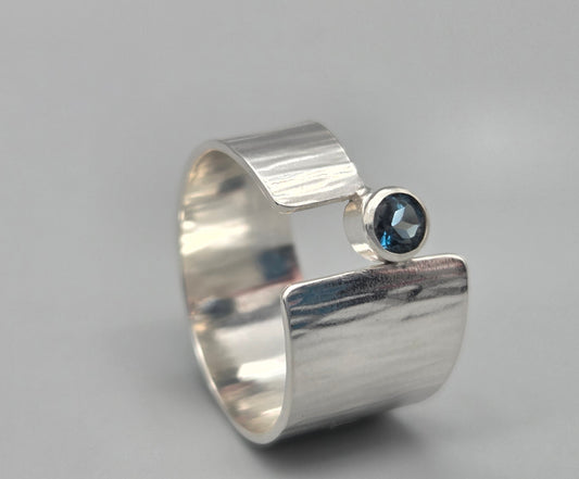 Wide Textured Band London Blue Topaz Ring