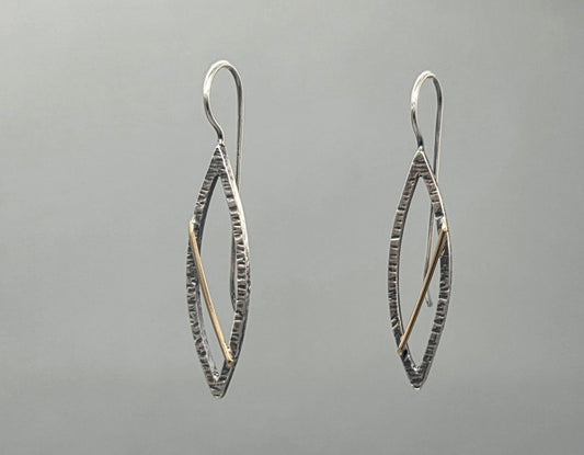 Mixed Metal Marquise Earrings - Oxidized Finish