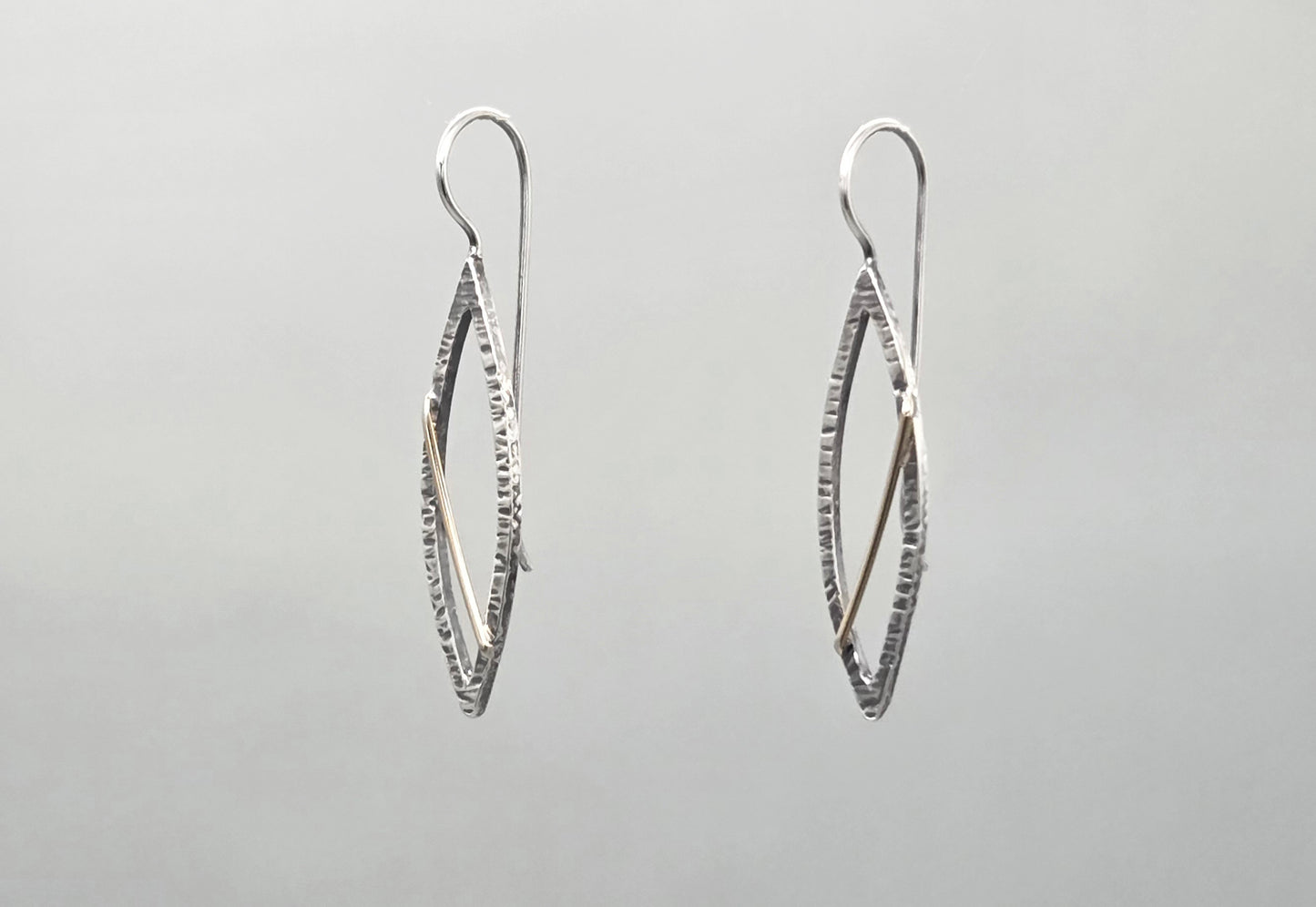 Mixed Metal Marquise Earrings - Oxidized Finish