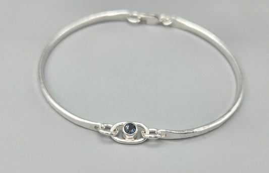 Modified Bangle with London Blue Topaz and Lobster Clasp