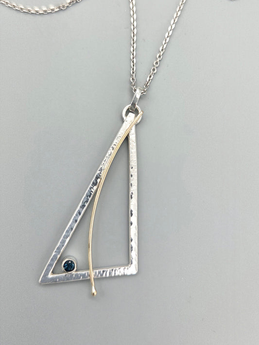 Angled Gold Swept Pendant with London Blue Topaz